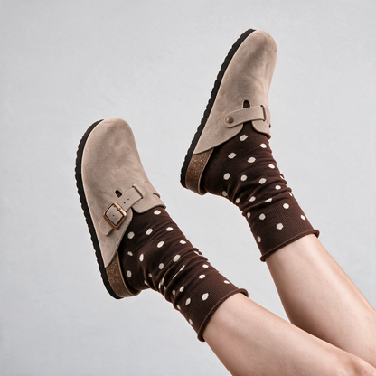 Staple Socks in Polka Dot Cocoa, styled